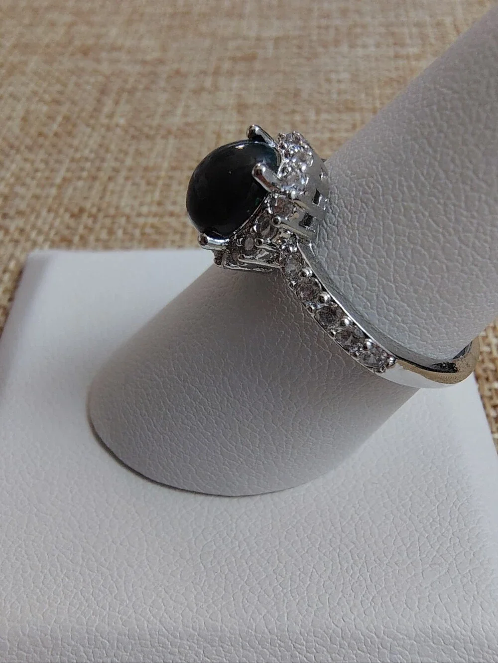 Simulated Black Fire Opal Halo Adjustable Ring